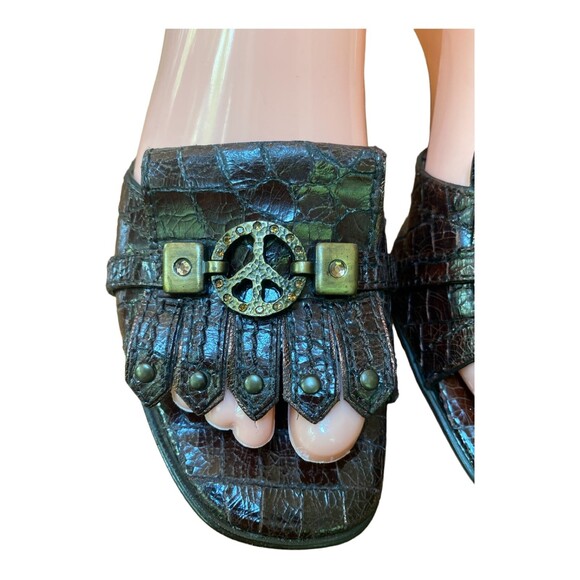 Donald J.Pilner Couture Sz 7.5M Brown Antique Gator Leather Kitten heel sandals - Picture 4 of 12